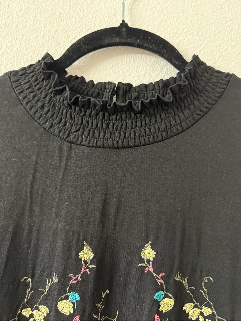 POL Embroidered Lace Hem Mock Neck Mini Dress Boho Large - Picture 8 of 12